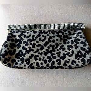 NINA Metallic Silver & Black Animal Print Evening Bag